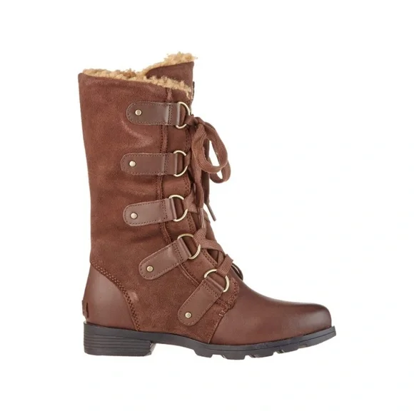 New! Sorel Emelie Lace Up Tall Leather Boot “Tobacco” Color